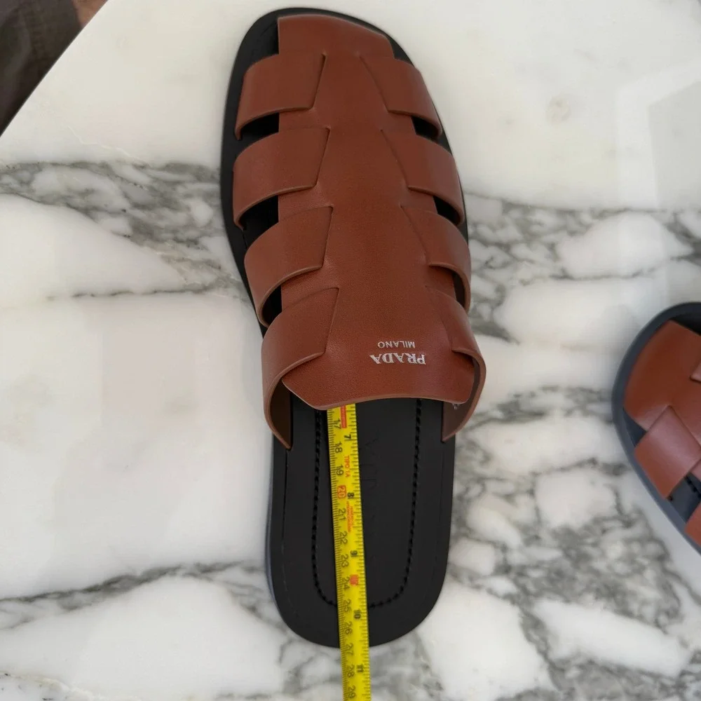 Prada 2X3145 Cognac Leather Fisherman's Mules Sandals Shoes, Sz. US 8.5 (UK 7.5)